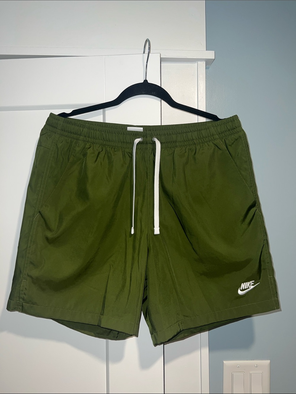Nike Olive Green Swim Shorts with White Drawstring